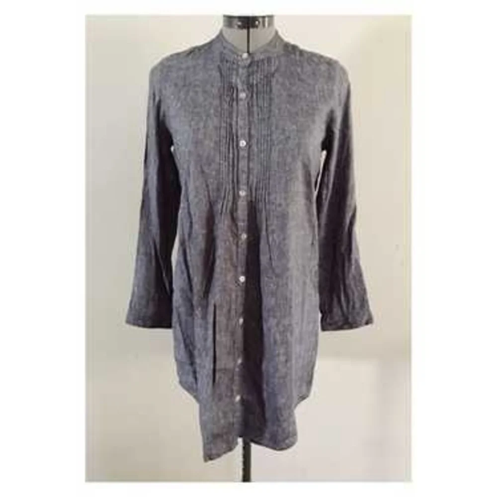J. JILL | Linen‎ Blend Blue Gray Button-Down Tunic Dress Duster | L Petite